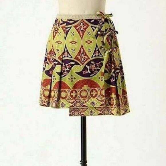 Anna Sui X Anthropologie Green Print Skirt Sz 6 - Picture 1 of 6